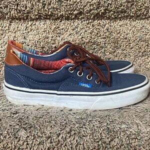 Vans Era 59 Navy Blue with Aztec leather trim Mens size 5 Women size 6.5
